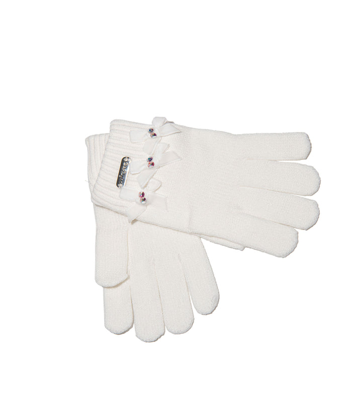 Bari Lynn Velour Bows Winter Gloves Distressed/seasonal accessories Bari Lynn Ivory One Size Fits Most (Y/7-Y/14)