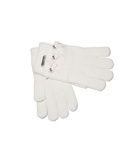 Bari Lynn Velour Bows Winter Gloves Distressed/seasonal accessories Bari Lynn Ivory One Size Fits Most (Y/7-Y/14)