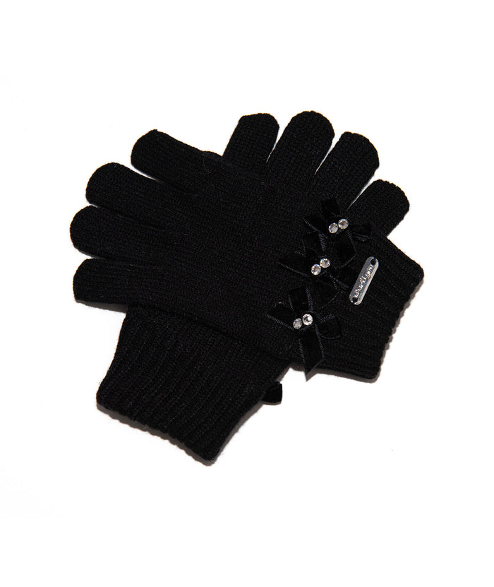 Bari Lynn Velour Bows Winter Gloves Distressed/seasonal accessories Bari Lynn Black One Size Fits Most (Y/7-Y/14)