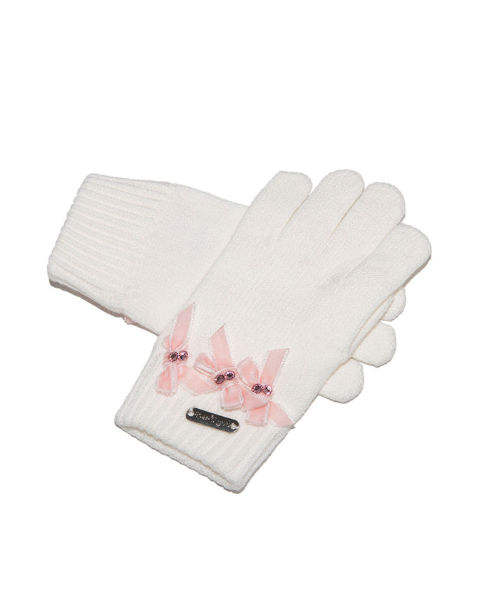 Bari Lynn Velour Bows Winter Gloves Distressed/seasonal accessories Bari Lynn Pink One Size Fits Most (Y/7-Y/14)