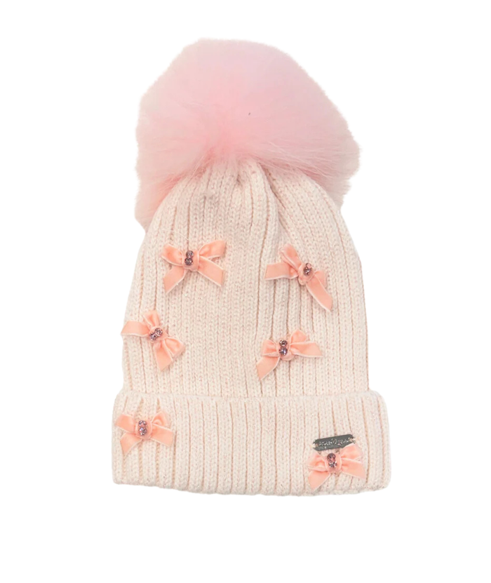 Bari Lynn Velour Bows Winter Hat Distressed/seasonal accessories Bari Lynn Pink One Size Fits Most (Y/7-Y/14)