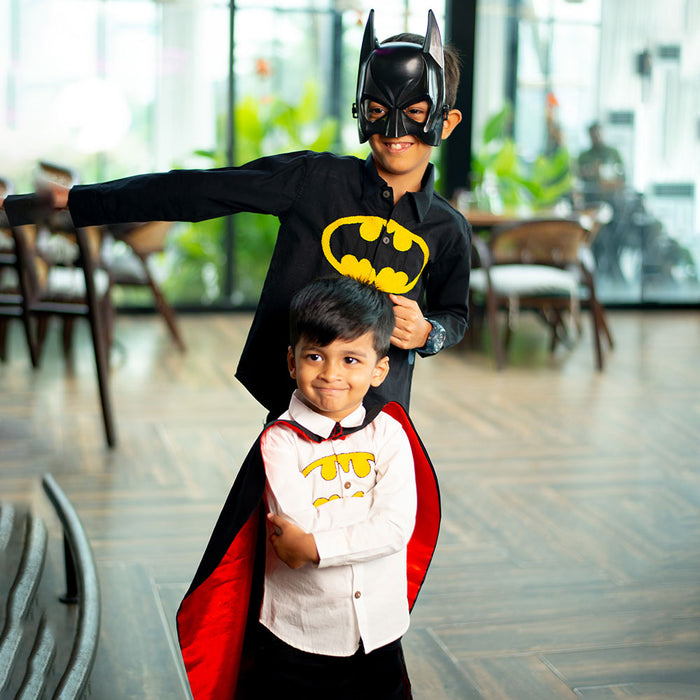 Bat Superhero Chest Icon Embroidered Organic Cotton Shirt - White (1-14 Years)