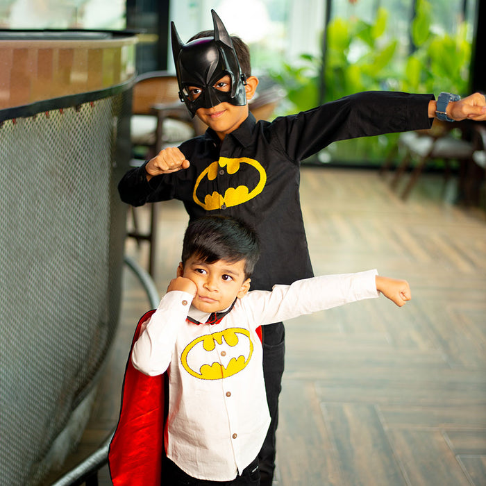 Bat Superhero Chest Icon Embroidered Organic Cotton Shirt - White (1-14 Years)
