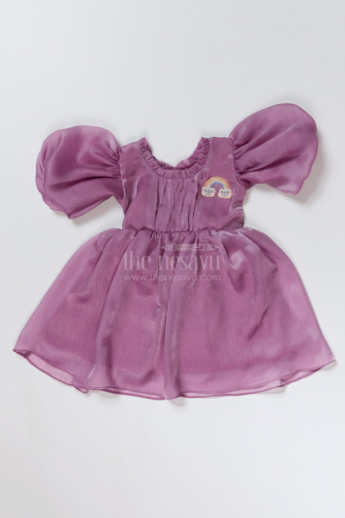 The Nesavu Girls Fancy Party Frock Beautiful Party Frock Design for Girls in Glaze Organza with Puffy Sleeves and Embroidery Nesavu 16 (1Y) / Purple PF186DB-16 Nesavu Beautiful Party Frock Design Girls Glaze Organza Puffy Sleeves Embroidery