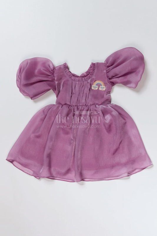 The Nesavu Girls Fancy Party Frock Beautiful Party Frock Design for Girls in Glaze Organza with Puffy Sleeves and Embroidery Nesavu 16 (1Y) / Purple PF186DB-16 Nesavu Beautiful Party Frock Design Girls Glaze Organza Puffy Sleeves Embroidery