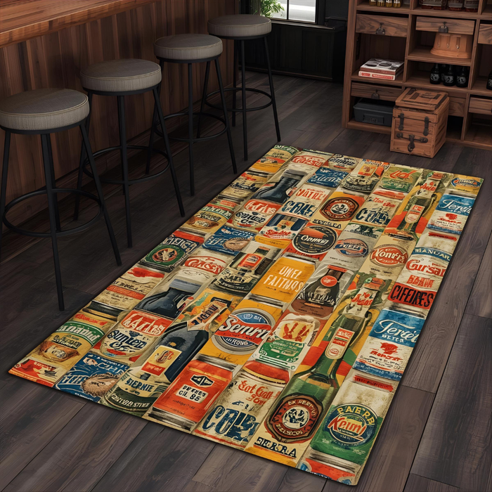 Beer Can Collage Area Rug