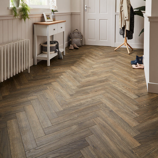 Berry Alloc Thirlmere Herringbone 8mm Laminate Flooring - Dark Oak