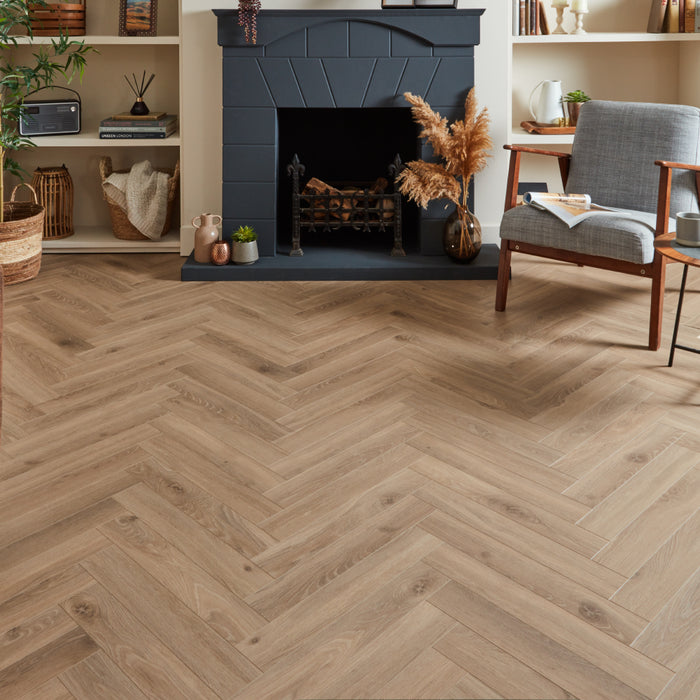 Berry Alloc Thirlmere Herringbone 8mm Laminate Flooring -Spring Tide