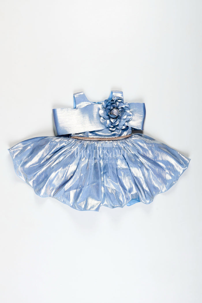 The Nesavu Girls Fancy Party Frock Birthday frock for girls with shimmer finish and floral detailing Nesavu Nesavu girls glaze organza birthday frock floral bow shimmer finish parties