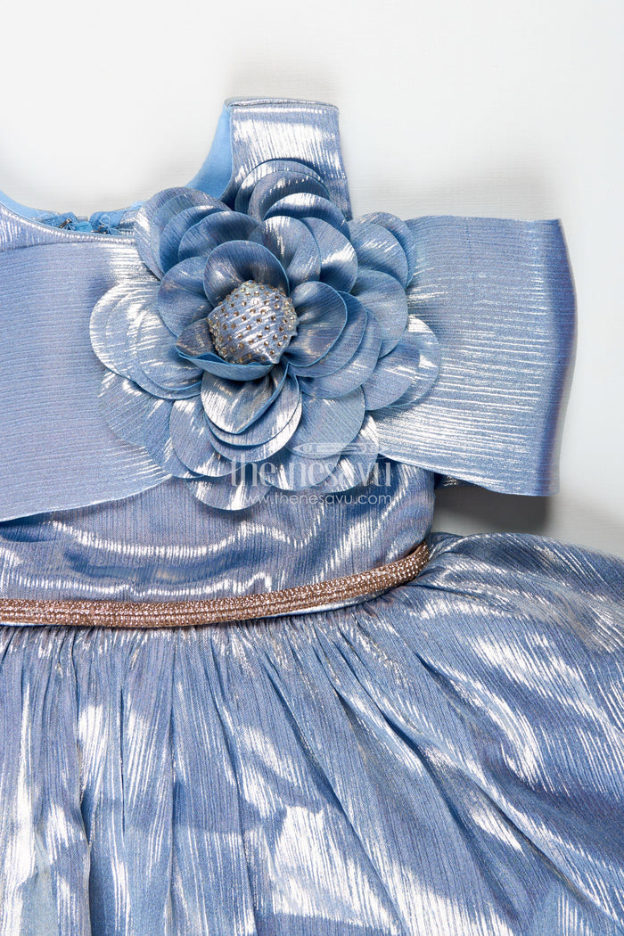 The Nesavu Girls Fancy Party Frock Birthday frock for girls with shimmer finish and floral detailing Nesavu Nesavu girls glaze organza birthday frock floral bow shimmer finish parties