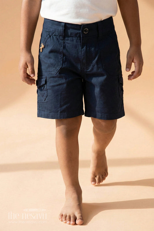 The Nesavu Boys Shorts Black Boys Cotton Cargo Shorts with Elastic Waist Nesavu 16 (1Y) / Black BWS009B-16 The Nesavu Black Boys Cotton Cargo Shorts - Elastic Waist Comfort