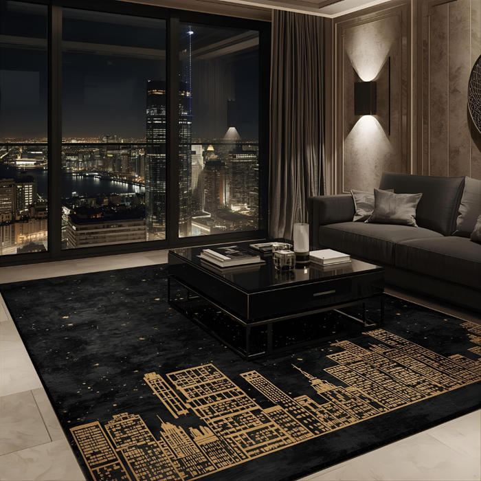 Black & Gold City Area Rug