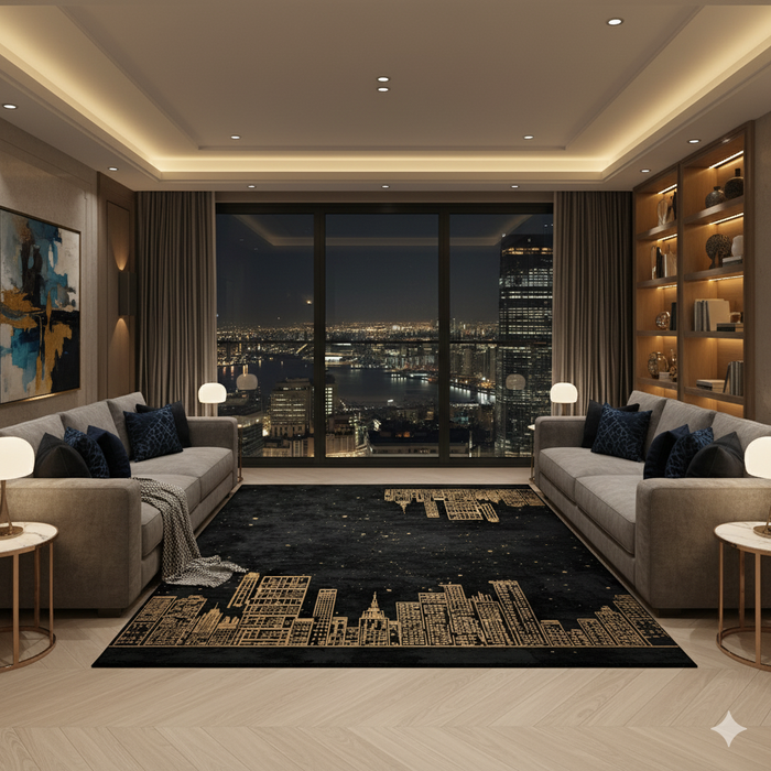 Black & Gold City Area Rug