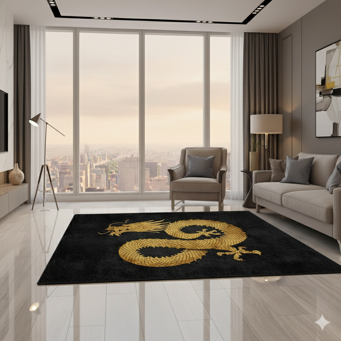 Black & Gold Power Dragon Area Rug