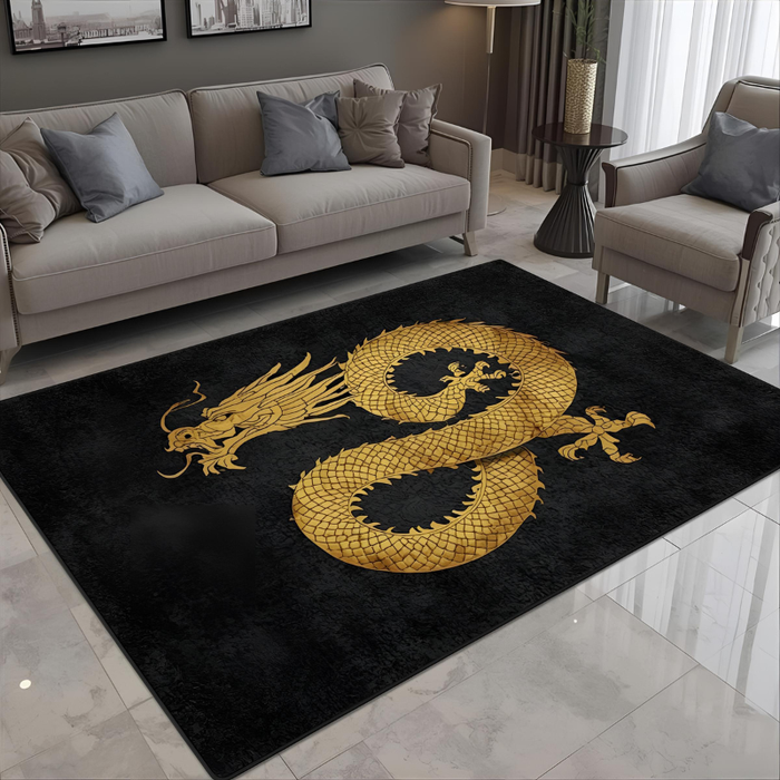 Black & Gold Power Dragon Area Rug