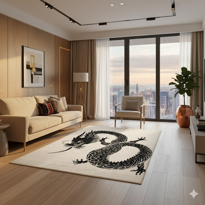 Black Ink Dragon Area Rug