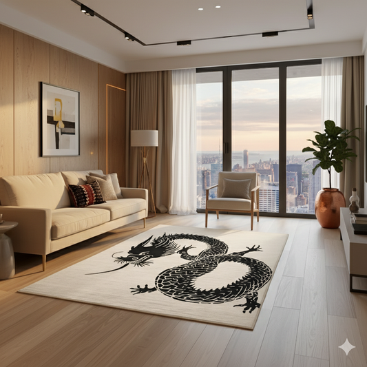 Black Ink Dragon Area Rug