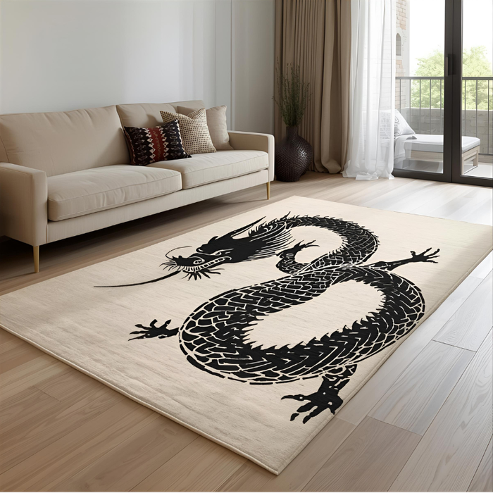 Black Ink Dragon Area Rug