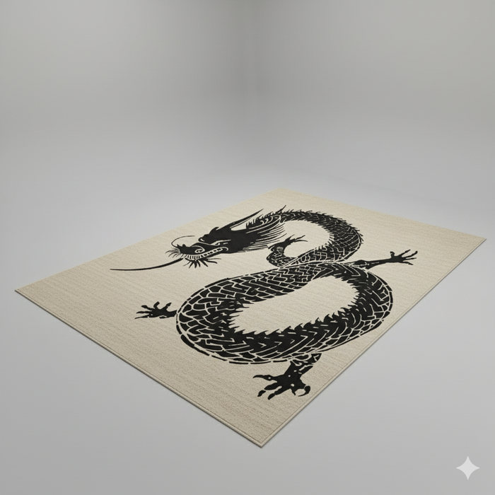 Black Ink Dragon Area Rug