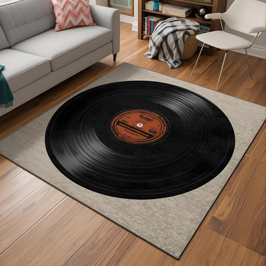 Black Record Center Area Rug