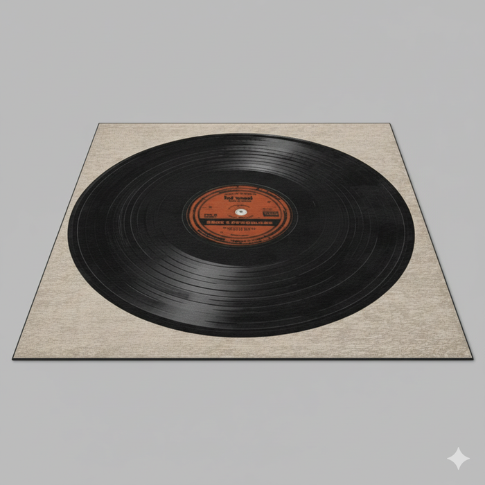 Black Record Center Area Rug