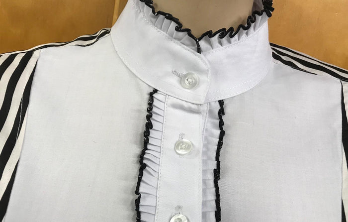 Black & White Striped Long Sleeved Ruffled Adults Shirt NEW (274)