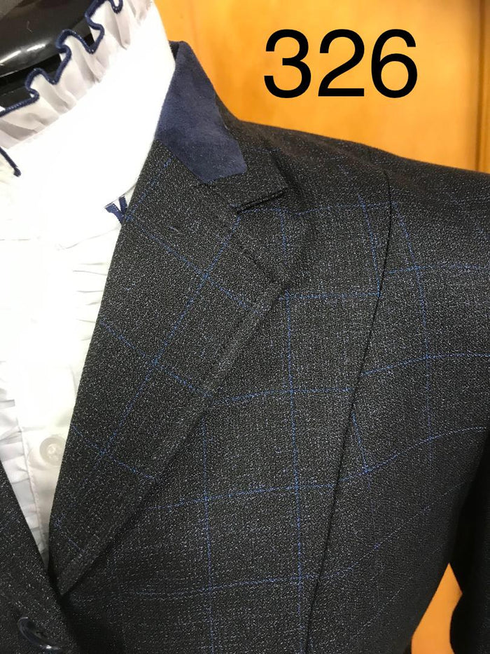 Black with Navy Check Check Show Hunter Or Open 4 Button Jacket With Navy Trims Childs (326)
