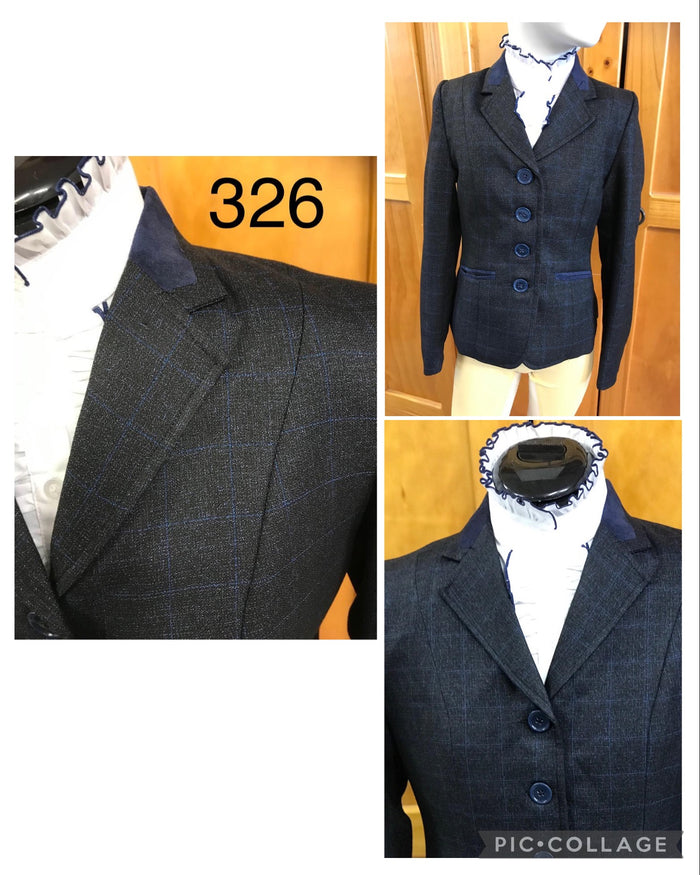 Black with Navy Check Check Show Hunter Or Open 4 Button Jacket With Navy Trims Childs (326)