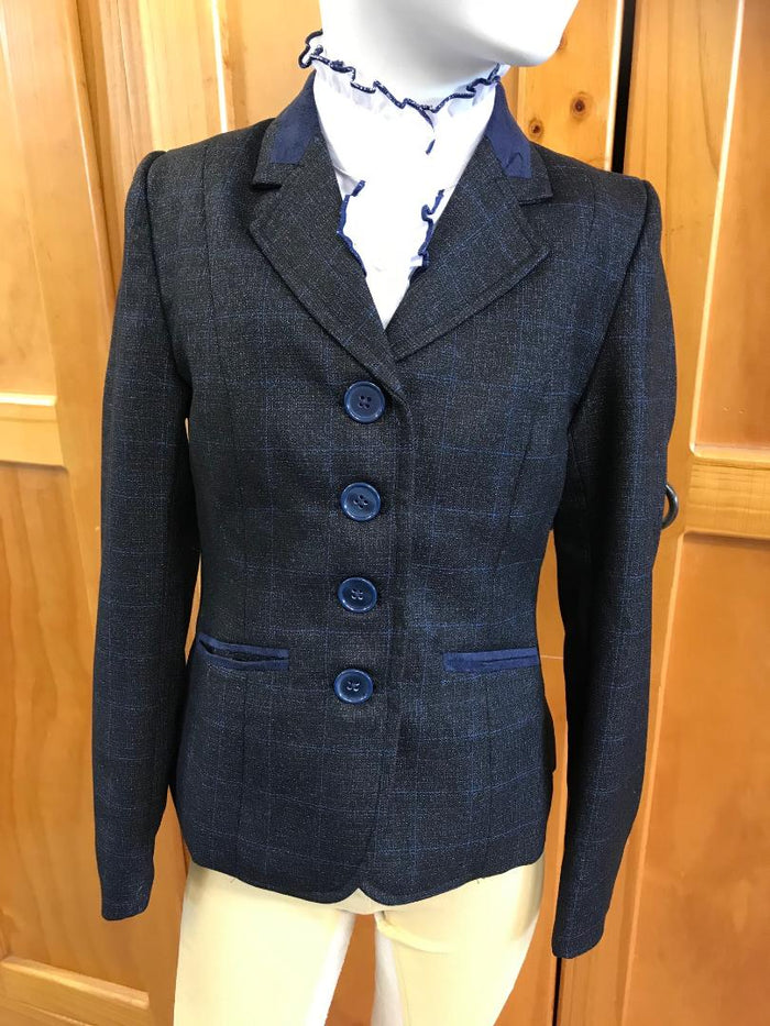 Black with Navy Check Check Show Hunter Or Open 4 Button Jacket With Navy Trims Childs (326)