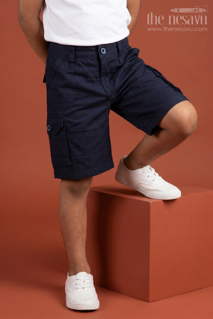 The Nesavu Boys Shorts Blue Boys Cargo Shorts for Matching Outfits Nesavu 16 (1Y) / Blue BWS009D-16 The Nesavu Blue Boys Cargo Shorts - Easy Fit with Elastic Waist