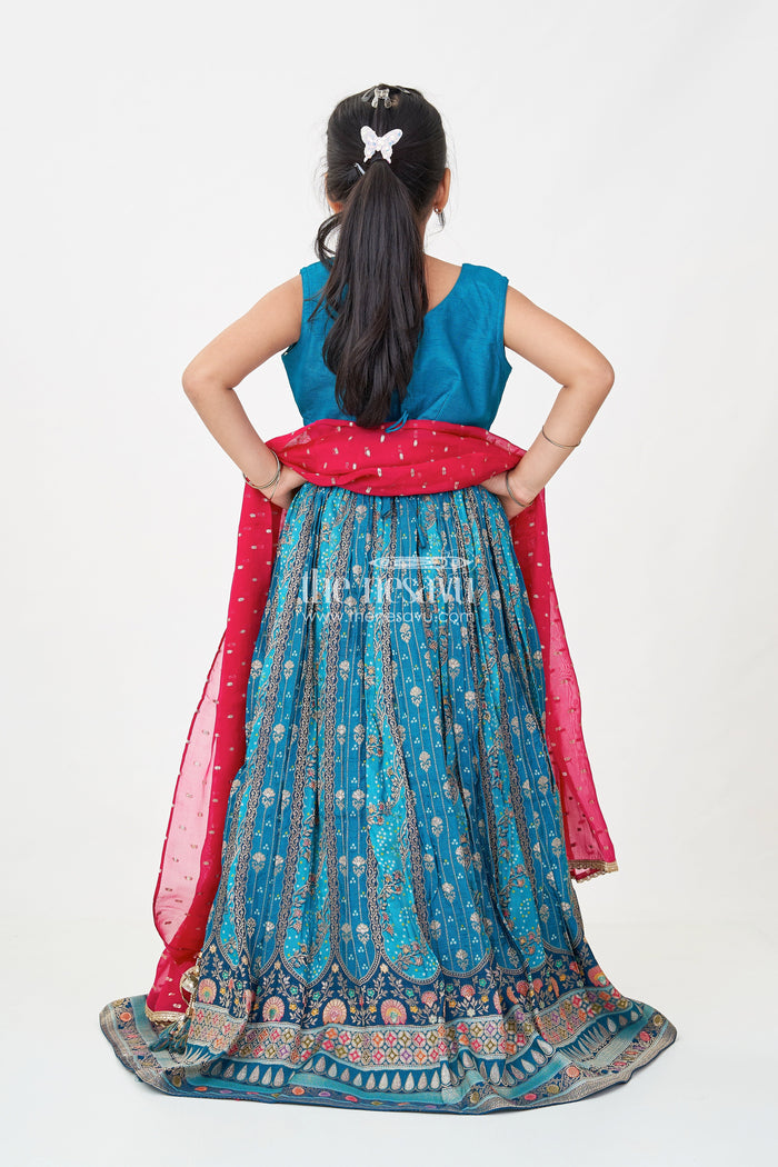 The Nesavu Girls Lehenga Choli Blue Color Lehenga Choli for Girls in Pure Viscose Silk with Mirror Embroidery and Printed Dupatta Nesavu Nesavu Blue Color Lehenga Choli for Girls in Pure Viscose Silk with Mirror Embroidery and Printed Dupatta