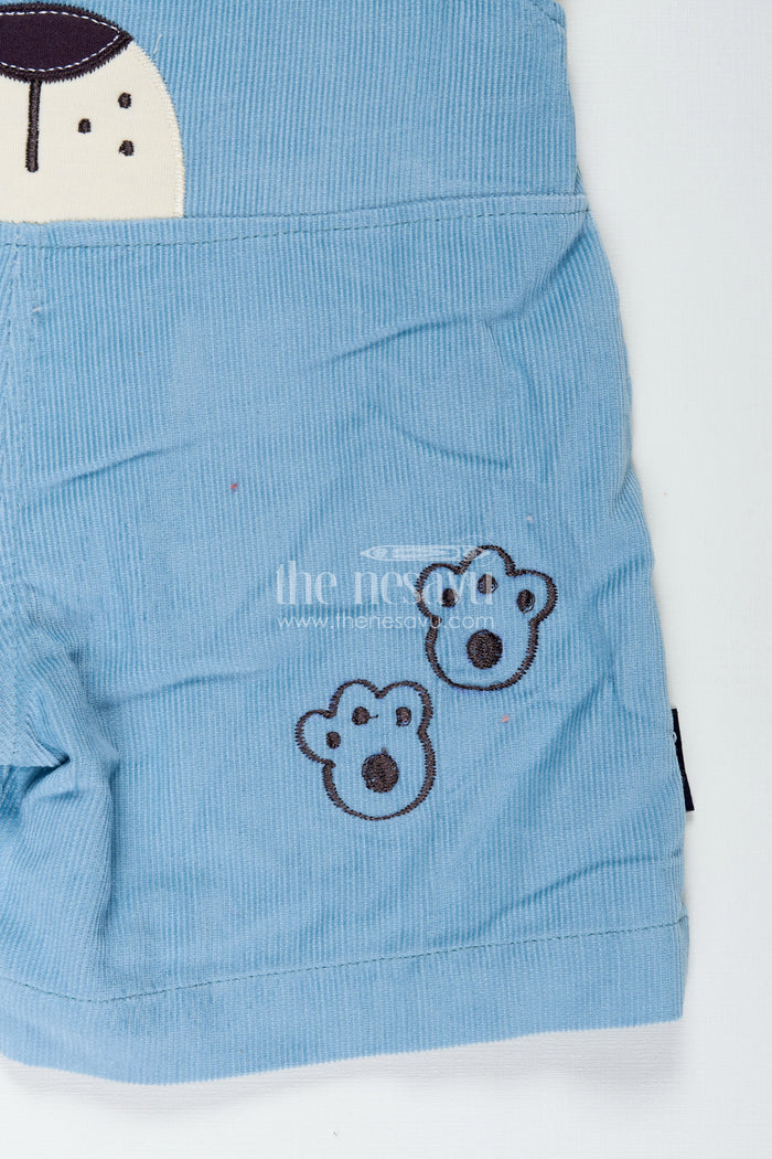 The Nesavu Boys Casual Set Blue Dungaree for Baby Boys with Animal Face Embroidery and Light Yellow Adventure Tee Nesavu Nesavu Blue Dungaree Baby Boys Corduroy Overalls Adventure Print T-Shirt