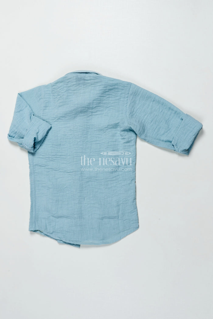 The Nesavu Boys Cotton Shirt Blue Embroidered Viscose Cotton Shirt for Boys Ethnic Casual Shirt Nesavu Boys blue embroidered viscose cotton shirt festive ethnic shirt kids