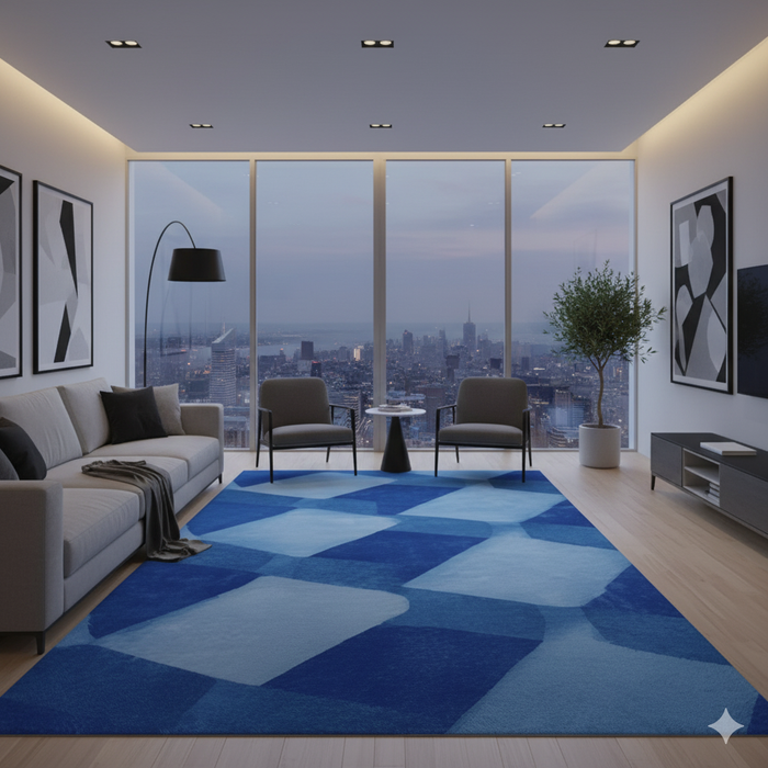 Blue Grid Area Rug