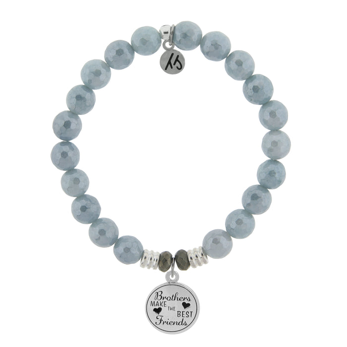 Blue Quartzite Stone Bracelet with Brother's Love Sterling Silver Charm