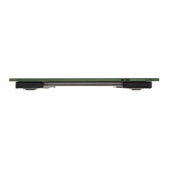 Side view of a Taylor black glass body composition scale with slim profile
