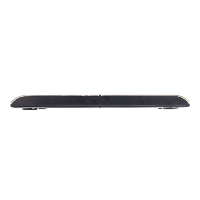Side view of a black and stainless steel Body Composition Scale on a white background.