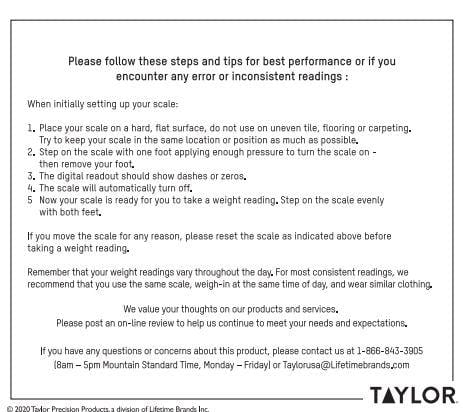 Instruction sheet for Body Composition Scale with body fat and muscle mass.