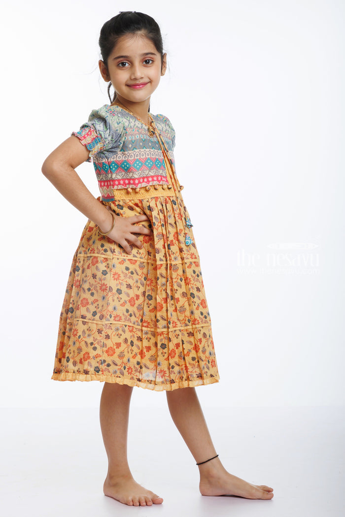 The Nesavu Girls Cotton Frock Bohemian Blossom: Girls Cotton Frock with Cozy Chic Jacket Nesavu Find Latest Girls Cotton Frocks with Jackets | Affordable  Stylish | The Nesavu
