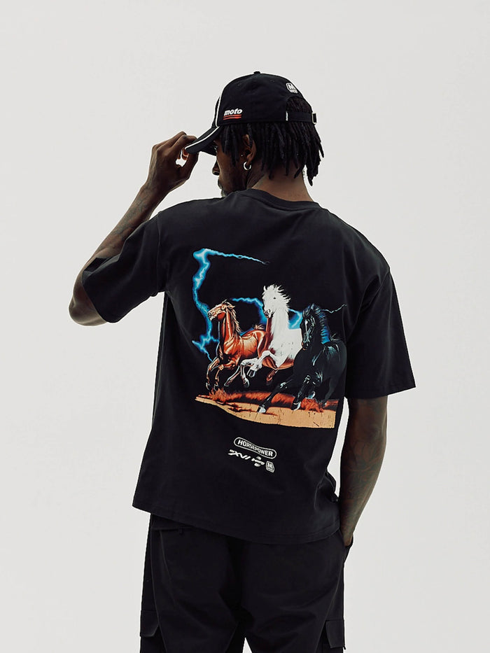 Box Fit T-shirt, Men - Horsepower - Black