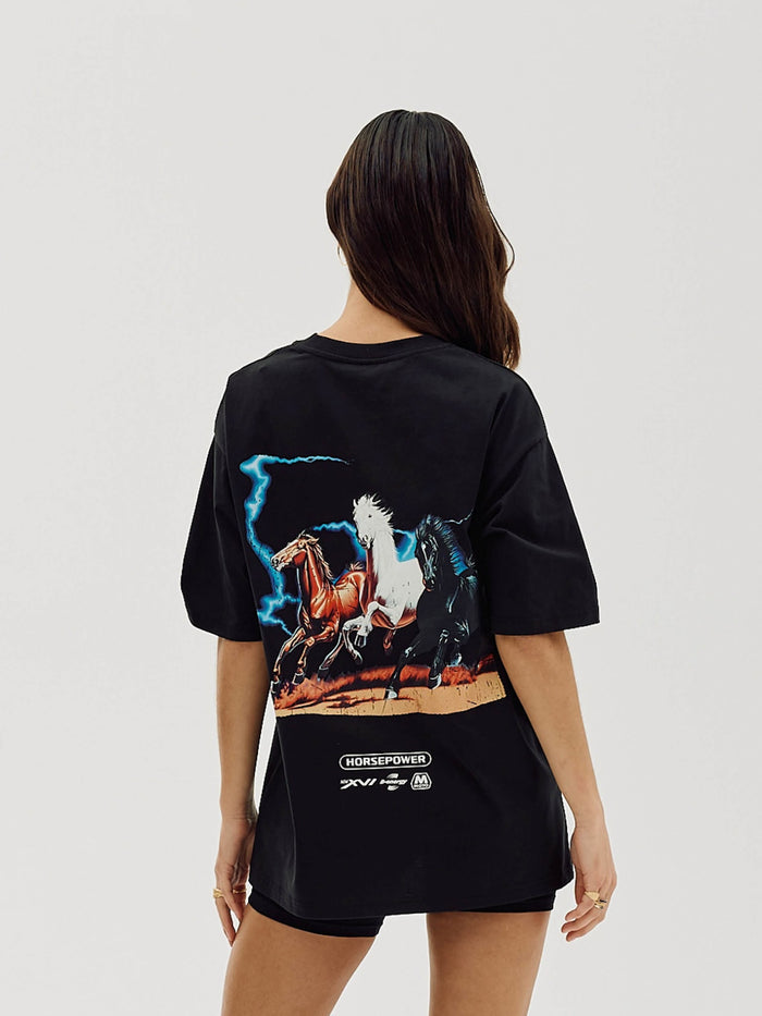 Box Fit T-shirt, Women - Horsepower - Black