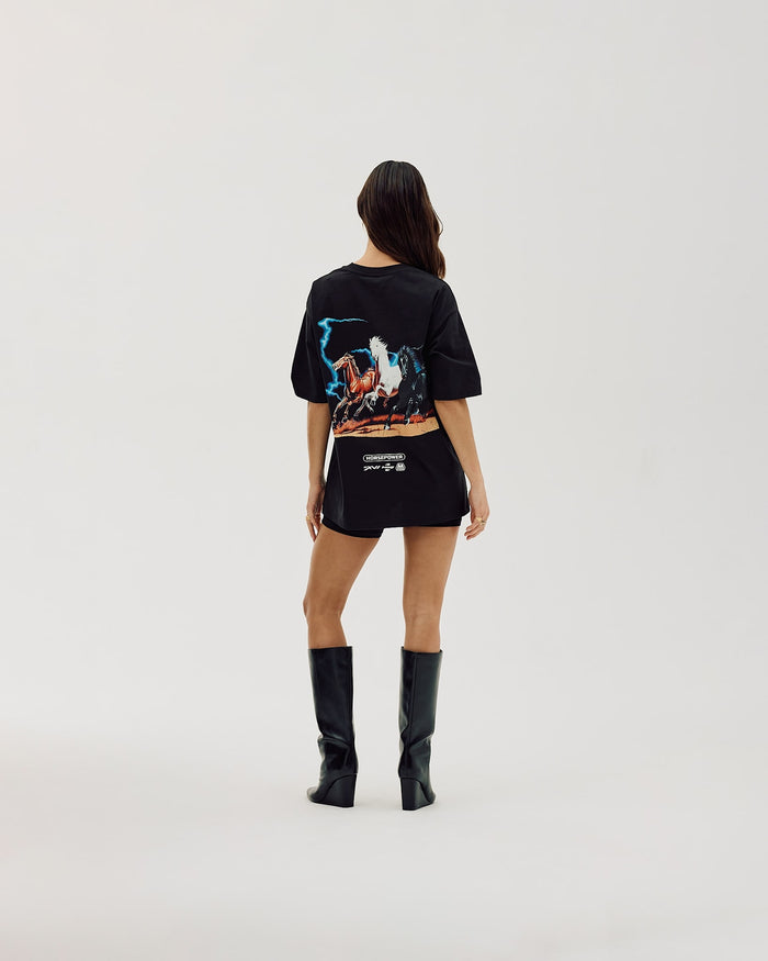 Box Fit T-shirt, Women - Horsepower - Black