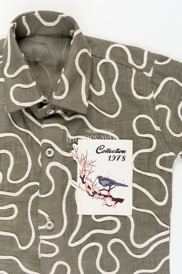 The Nesavu Boys Casual Set Boys Abstract Print Cotton Shirt Set with Trousers Comfy Everyday Fashion Nesavu Nesavu boys cotton shirt pants abstract embroidery  casual daily wear