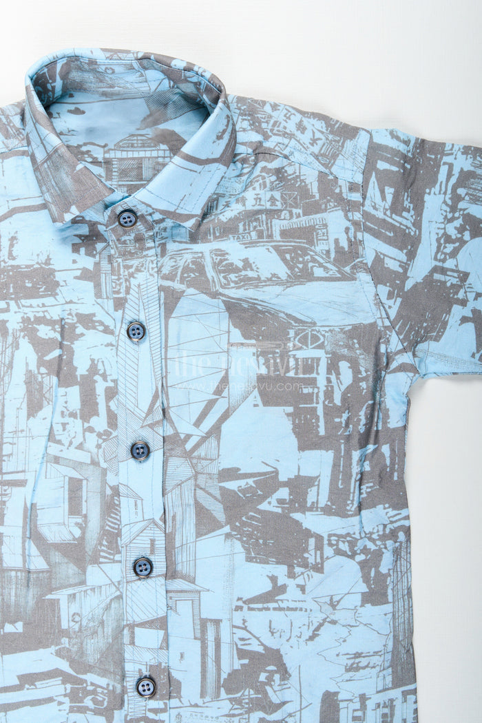 The Nesavu Boys Casual Set Boys abstract printed cotton shirt and pant set for casual wear Nesavu Nesavu boys cotton casual set with abstract print shirt and solid pants ideal for parties and outings