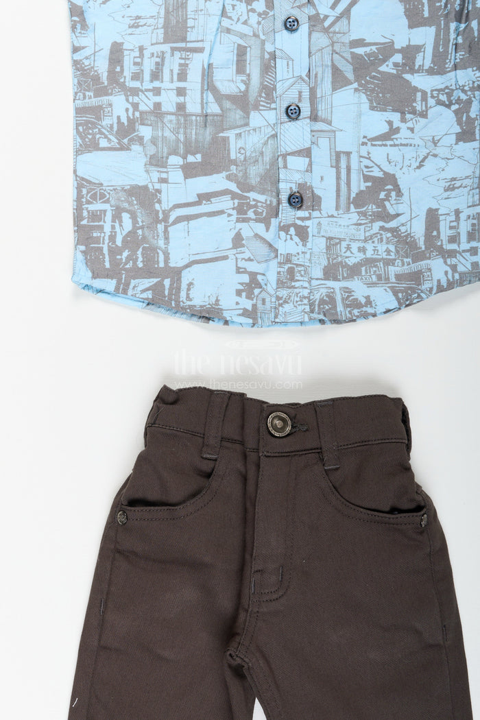 The Nesavu Boys Casual Set Boys abstract printed cotton shirt and pant set for casual wear Nesavu Nesavu boys cotton casual set with abstract print shirt and solid pants ideal for parties and outings