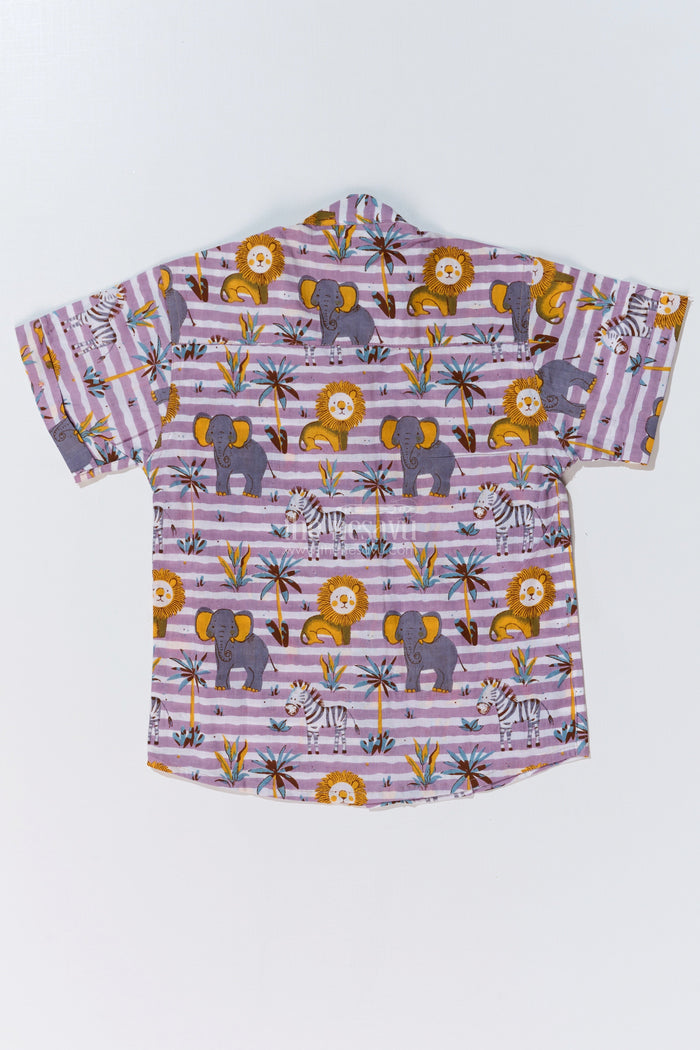The Nesavu Boys Cotton Shirt Boys Animal Print Casual Dress Shirt in Cotton Block Print with Safari-Inspired Design Nesavu Boys Animal Print Casual Dress Shirt Cotton Block Print Safari Theme | The Nesavu