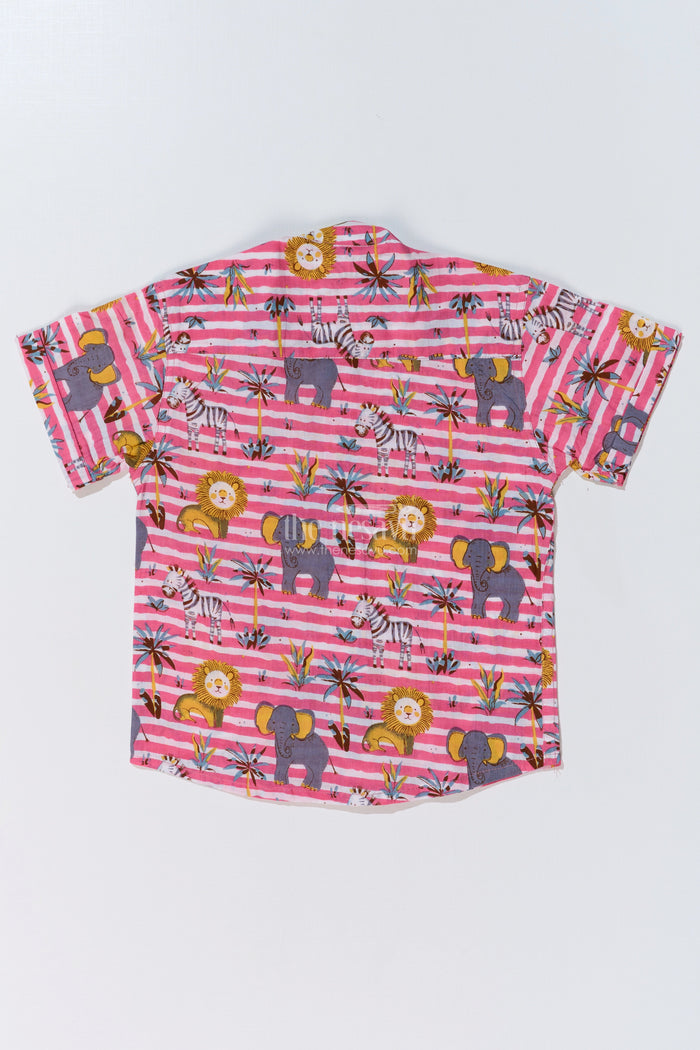 The Nesavu Boys Cotton Shirt Boys Casual Animal Print Dress Shirt in Cotton Block Print with Safari Motif Nesavu Nesavu Boys Casual Animal Print Dress Shirt Cotton Block Print Safari Theme