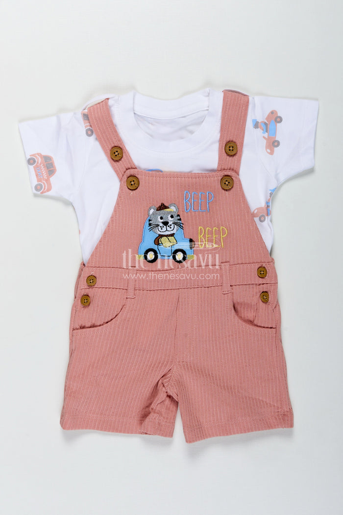 The Nesavu Boys Casual Set Boys Casual Carnival Outfits with Car Patch Corduroy Overalls and Printed Tee for Vibrant Everyday Fun Nesavu 14 (6M) / Peach BCS290B-14 Nesavu Boys Casual Carnival Outfits Orange Corduroy Car Patch Overalls Printed Cotton Tee