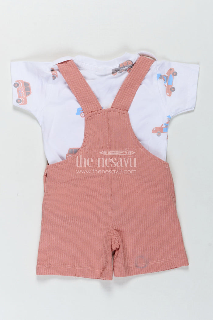 The Nesavu Boys Casual Set Boys Casual Carnival Outfits with Car Patch Corduroy Overalls and Printed Tee for Vibrant Everyday Fun Nesavu Nesavu Boys Casual Carnival Outfits Orange Corduroy Car Patch Overalls Printed Cotton Tee