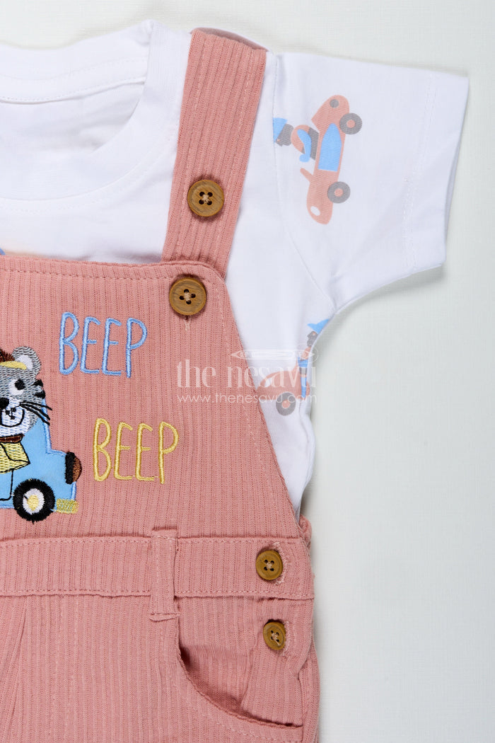 The Nesavu Boys Casual Set Boys Casual Carnival Outfits with Car Patch Corduroy Overalls and Printed Tee for Vibrant Everyday Fun Nesavu Nesavu Boys Casual Carnival Outfits Orange Corduroy Car Patch Overalls Printed Cotton Tee